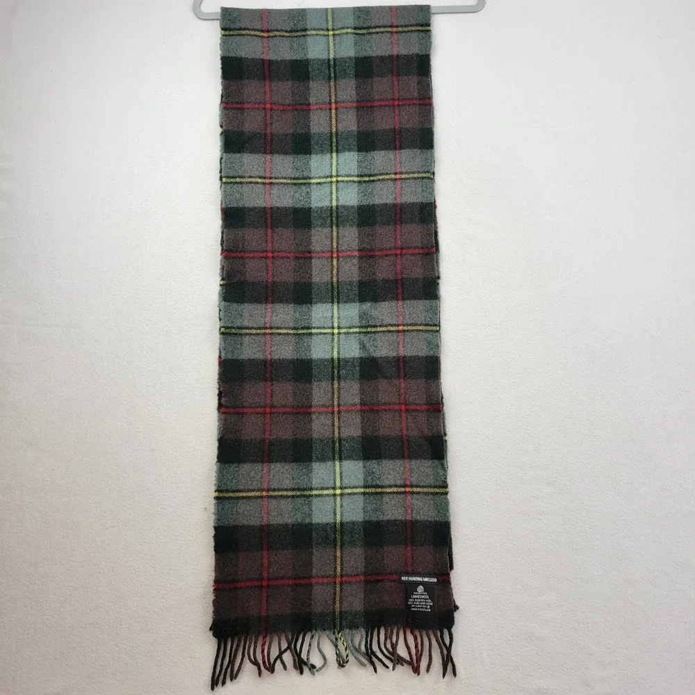 REP HUNTING MACLEOD Lambswool Tartan Plaid Scarf Fringe Made In Scotland‎ Unisex